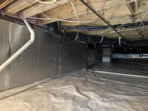 Clean, fully encapsulated crawlspace in Chapel Hill home after EcoCrawls project.